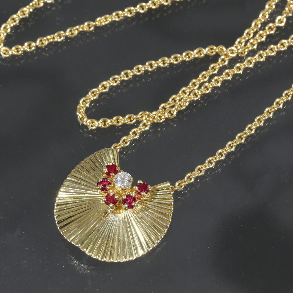 Tiffany Ruby Diamond Necklace K18 Yellow Gold